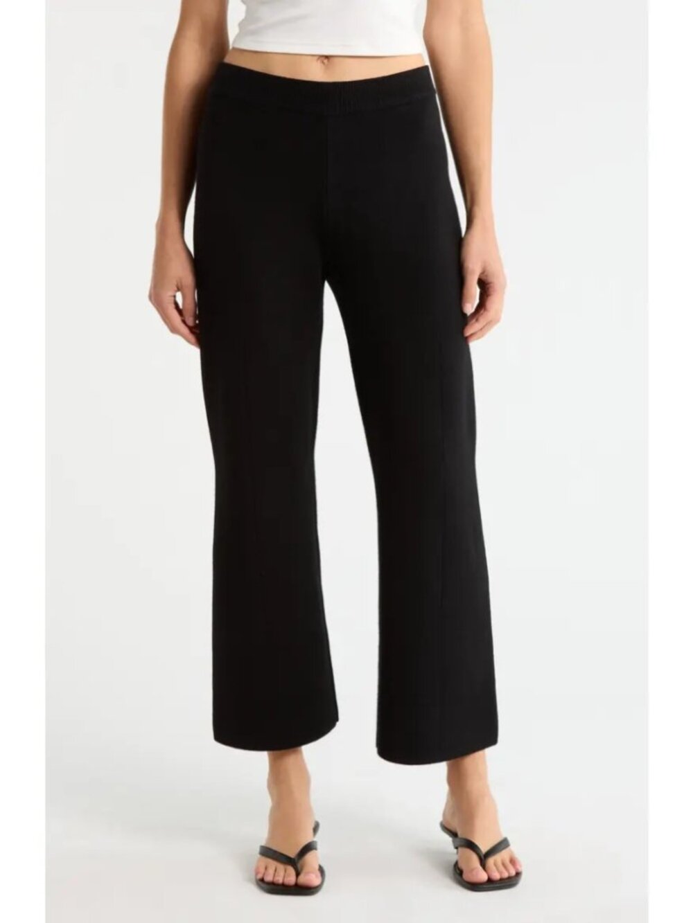 Wayf Knox Knit Crop Pants Black Lightweight Pull On Lounge Casual Womens Size L